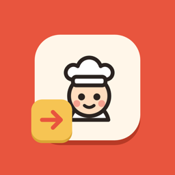 Иконка Arrow Chefs: улыбающийся повар в белом колпаке и жёлтая плитка со стрелкой